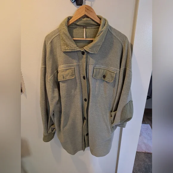 Free People - Oversized Sage Green Button-Front Jacket - Picture 2 of 5